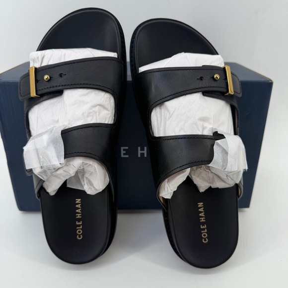 Cole Haan Shoes - Cole Haan Marisol Black Leather Double Strap Slide Sandals Size 10 B